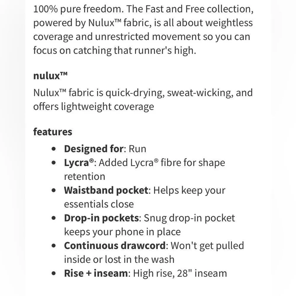 Lululemon Fast Free Tight 28